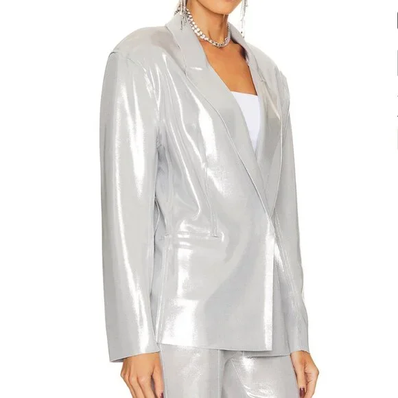 Norma Kamali Single Breasted Straight Fit Jacket - Silver - Picture 2 of 6
